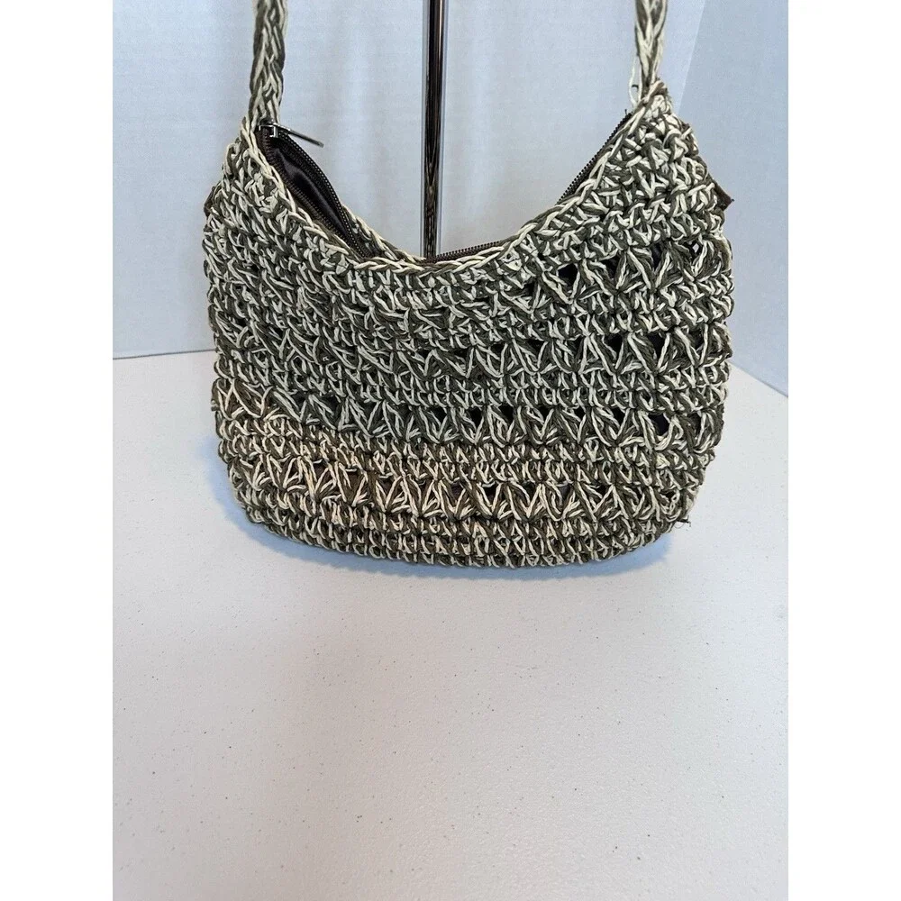 Vintage Sun N San Brown 1986 woven macramé beaded bohemian BoHo‎ shoulder bag